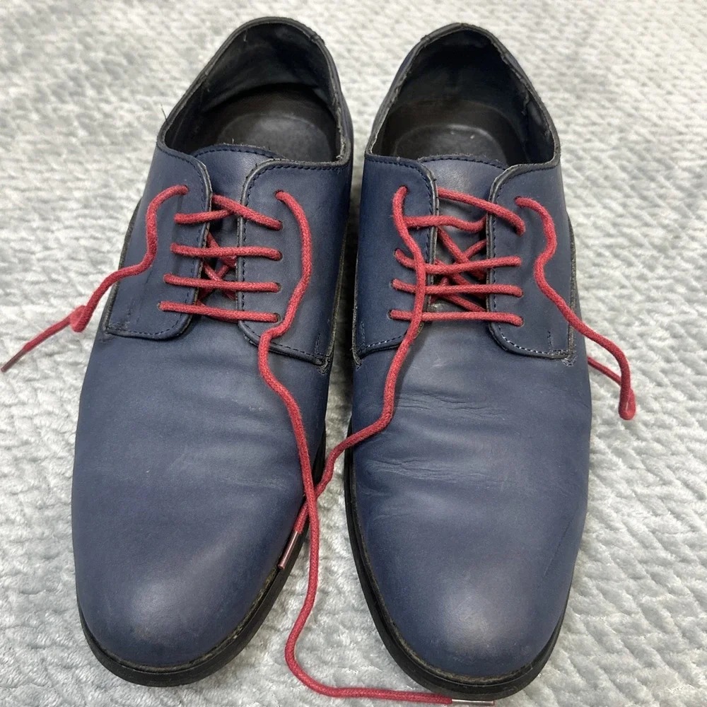 Penguin Bryan by Munsingwear Shoes Men's 8 Blue Leather Oxford Red Laces Dress‎